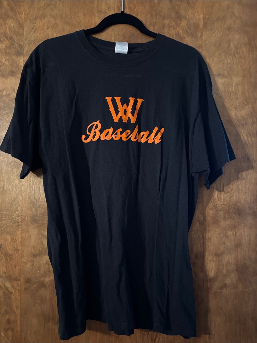 Port and Company Black Tee with Orange "WV Baseball" Logo